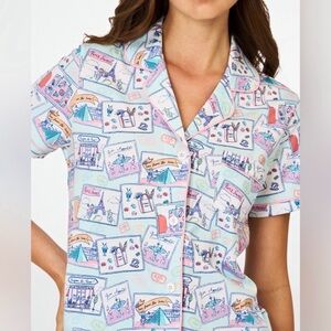 Roller Rabbit Paris Purple Blue Monkey Print Pajamas XS Polo NWT